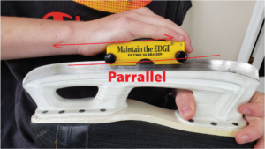 3/8 hockey ice skate sharpener on skate view showing parallel motion